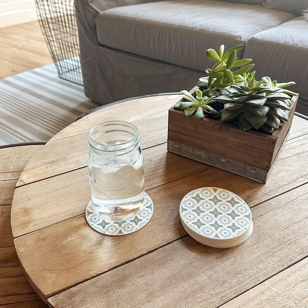 Sarah Coaster (Set of 8) | Green - Premium Vinyl Mat - Carolina Creekhouse Easy to Clean Premium Vinyl Mats