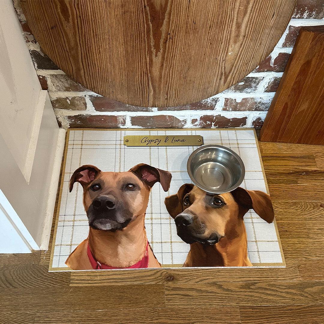 Custom Two (2) Pet Portrait Coaster (Set of 8) & PetFlat Bundle - Carolina Creekhouse Easy to Clean Premium Vinyl Mats