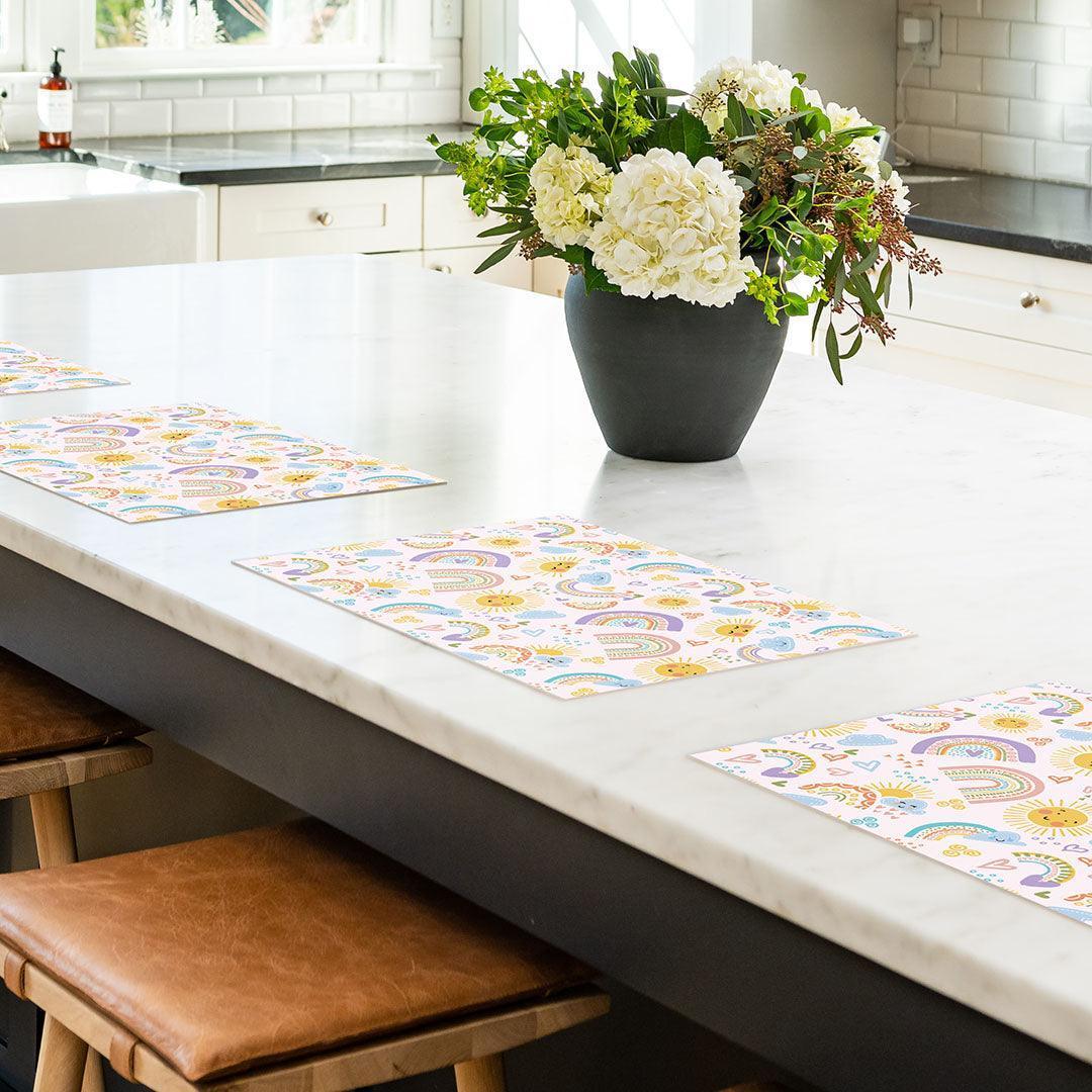 Rainbows Placemat | Pink - Carolina Creekhouse Easy to Clean Premium Vinyl Mats