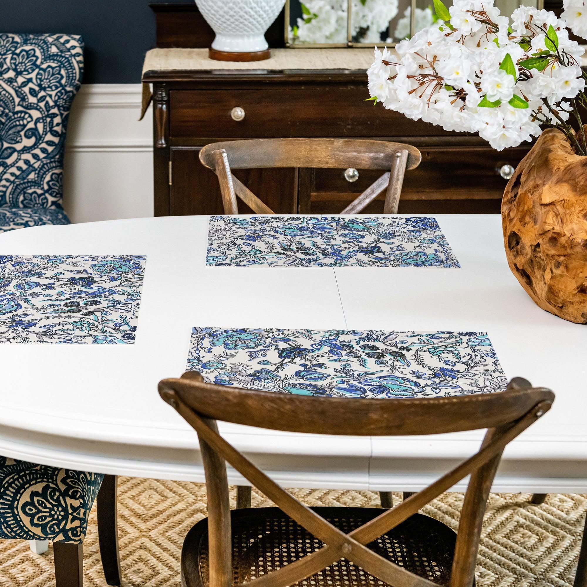 Holly Placemat | Blue - Premium Vinyl Mat - Carolina Creekhouse Easy to Clean Premium Vinyl Mats