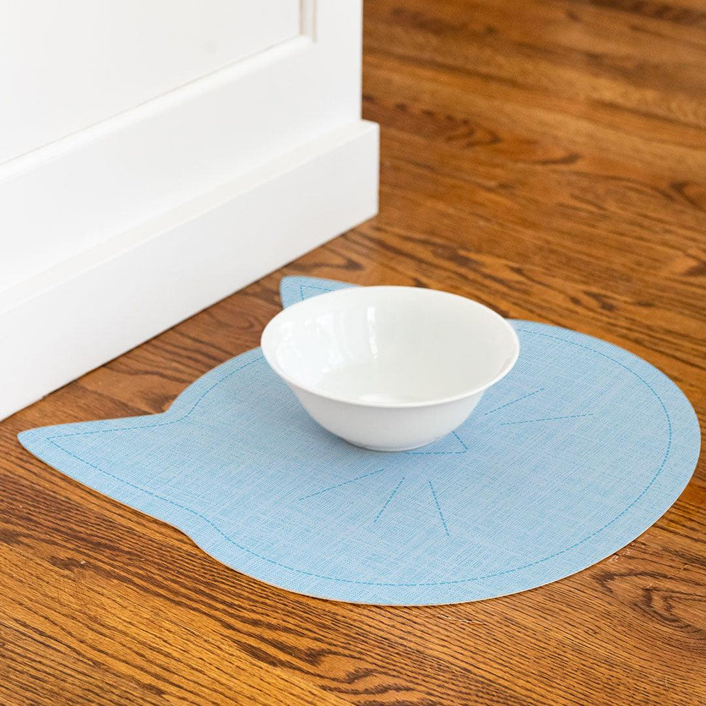 Linen Cat PetFlat | Blue - Carolina Creekhouse Easy to Clean Premium Vinyl Mats 